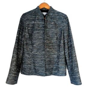 Kasper Separates Green Metallic Tweed Open Front Blazer Office Core Size 6